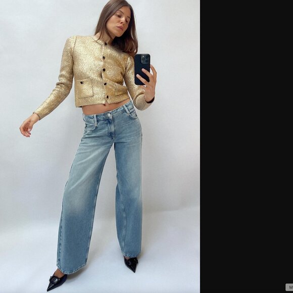 ZARA ZW COLLECTION WOMEN GOLD SHINE KNIT CARDIGAN SIZE L NWOT - Picture 1 of 8